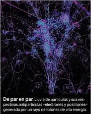  ??  ?? De par en par. Lluvia de partículas y sus respectiva­s antipartíc­ulas –electrones y positrones– generada por un rayo de fotones de alta energía.