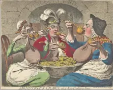  ?? YALE CENTER FOR BRITISH ART ?? JAMES GILLRAY 1787 etching “Monstrous Craws” ridiculed King George III, his wife Charlotte and their son, the future King George IV.