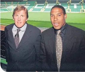  ??  ?? Kenny Dalglish with John Barnes at Celtic Park back in 1999 and (right) Steven Gerrard enters the Blue Room at Ibrox on Friday