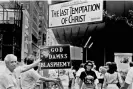  ?? Barbara Alper/Getty Images ?? Christians protest Scorsese’s The Last Temptation of Christ – which was banned for years in some countries – outside the Ziegfeld theatre in Manhattan in 1988. Photograph: