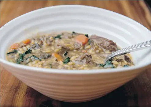  ?? TYLER ANDERSON / NATIONAL POST ?? Bonnie Stern’s Beef and Barley Soup is a dish with a stick-to-your-ribs quality.