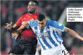  ??  ?? Collin Quaner challenges Manchester United’s Paul Pogba
