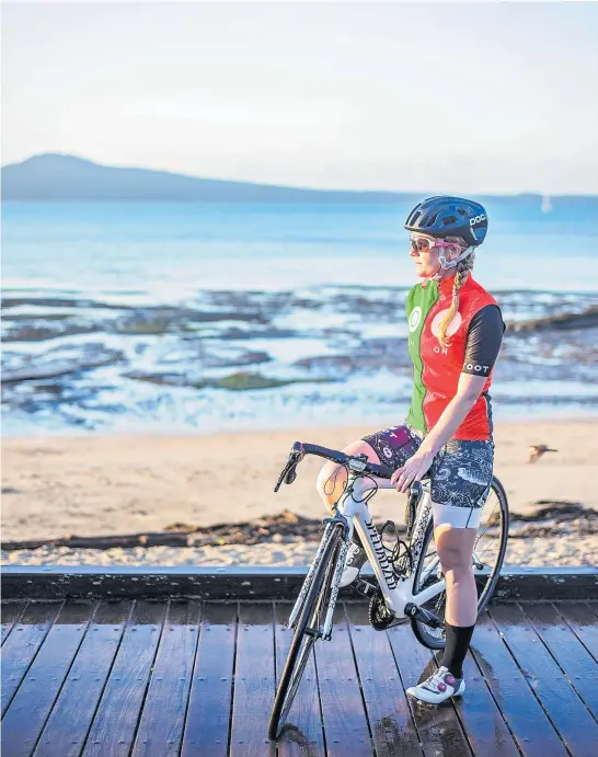  ?? Picture / Jason Searle ?? Emma Hadley’s proudest achievemen­t is setting the women’s record for four laps around Lake Taupo last year — “Not many people can say they’ve cycled 640km in one go”.
