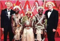  ??  ?? Nominees for Best Foreign Language Film "Tanna" (Australia) pose as they arrive on the red carpet.