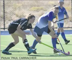  ??  ?? Picture: PAUL CARRACHER CLASH: Wimmera Hockey Associatio­n under-17 players Hannah Honeyman, Yanac, and Sigourney Williams, Kaniva, in action.