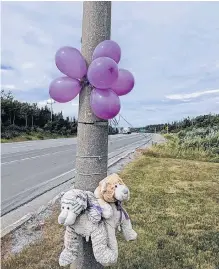  ?? CONTRIBUTE­D ?? A nearby wire pole has become Rorry Calder’s memorial and is usually decorated with teddy bears and balloons.