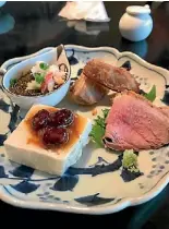  ??  ?? Delicious small courses at Matsubara, a famous soba noodle restaurant.