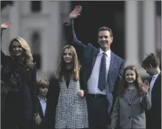  ?? AP PHOTO/JOSÉ LUIS VILLEGAS ?? Governor Gavin Newsom with his wife Jennifer Siebel Newsom and children Dutch, Montana, Brooklynn, and Hunter following the Inaugurati­on of Governor Gavin Newsom in Sacramento, Calif., on Jan. 6.