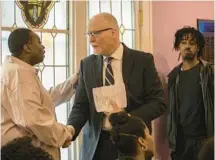  ?? ERIN HOOLEY/ CHICAGO TRIBUNE ?? Paul Vallas greets people as he leaves a service at New Christian Joy MB Church during his 2019 campaign for Chicago mayor.