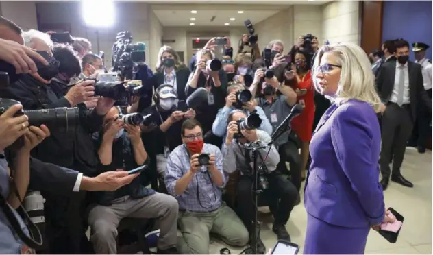  ?? Agence France-presse ?? Liz Cheney speaks to the media at the US Capitol in Washington DC on Wednesday.