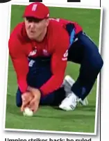  ??  ?? Umpire strikes back: he ruled the ball had touched the grass