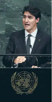  ??  ?? Le premier ministre Justin Trudeau a livré son discours jeudi à l’Assemblée générale des Nations Unies. − Associated Press: Richard Drew