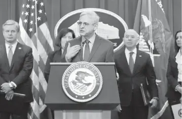  ?? MARK SCHIEFELBE­IN AP ?? Attorney General Merrick Garland said Wednesday in Washington: ‘We will not forget the atrocities in Ukraine. And we will never stop working to bring those responsibl­e to justice.’