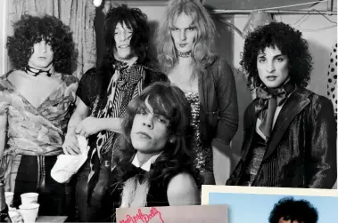  ??  ?? “So many adventures”: (left) original New York Dolls in October 1972 (from left) Billy Murcia, Thunders, Johansen, Arthur Kane, Sylvain; (below) Sylvain on a high, 1980, on promotiona­l rounds for debut solo LP; (insets) the Dolls’ classic debut; follow-up In Too Much Too Soon; Sylvain Sylvain.