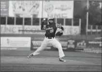  ?? PHOTO BY BERT HINDMAN ?? Blue Crabs starting pitcher Daryl Thompson, a 2003 La Plata High School graduate, allowed five runs on 10 hits with three strikeouts over 5 2/3 innings in taking loss Wednesday night versus Somerset, 5-2, at Regency Furniture Stadium in Waldorf.