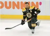  ?? CAHILL/BOSTON HERALD STUART ?? Bruins center David Krejci prepares to play against the Coyotes at the TD Garden in their season opener on Oct. 15, 2022, one of the 1,192 games he would play for the organizati­on.