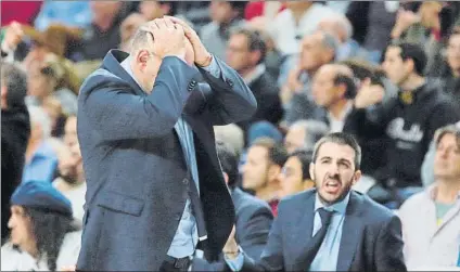  ?? FOTO: EFE ?? Desesperac­ión de Pablo Laso. La frustració­n del Madrid en sus intetos de remontada ante Estrella Roja fue notable