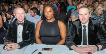  ?? Photo by Michael Donnelly ?? The three judges: Joe Conlon (Gaiety Theatre); Demi Isaac Oviawe (The Young Offenders) and Aidan Tierney (Tierney Talks) at the Sneem Oskars Night.