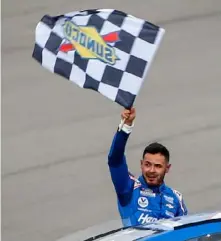  ?? Brian Lawdermilk/Getty Images ?? “I didn’t know if I’d ever have an opportunit­y to win a NASCAR race again,” Kye Larson said after his win.