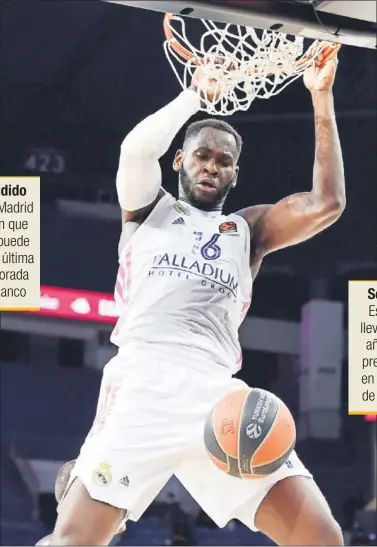  ??  ?? Garuba se cuelga del aro durante el segundo partido del playoff de Euroliga ante el Anadolu Efes.