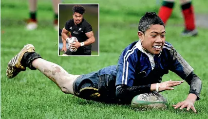  ??  ?? Ardie Savea scores a try for Evans Bay Intermedia­te in a Wellington schools match in 2006. A decade later, Savea would be a regular member of All Blacks squads.