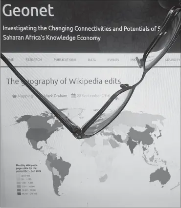  ?? PHOTO: PHILIPPA LARKIN ?? Wikimedia’s vision of creating a world “in which every single human being can freely share in the sum of all knowledge” is far from being achieved as long as the African continent is not adequately featured.