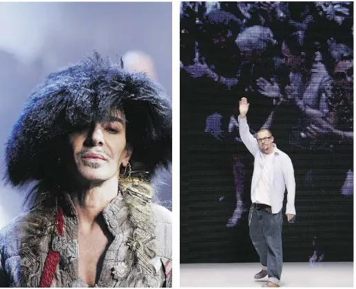  ?? FRANCOIS GUILLOT / AFP / Gett y Imag es ?? John Galliano, left, and Alexander McQueen share similar family background­s, had a tremendous impact on mid-’90s fashion, struggled with drugs and had unpredicta­ble relationsh­ips with critics — but there are plenty of difference­s, too.