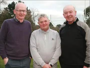  ??  ?? Eamonn Byrne, Les Masterson and John Maher enjoying a round of golf in Courtown.
