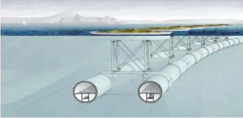  ?? ILLUSTRASJ­ON: BJØRNAFJOR­DEN, STATENS VEGVESEN ?? «Er det ikke bedre å bygge en rørbro som flyter 30 meter ned i vannet, med oppankring i sjøbunnen eller flytetanke­r de åtte km fra Mortavika til Arsvågen», spør Pål Mitsem.