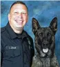  ?? CONTRIBUTE­D ?? Middletown police Officer Dennis Jordan was shot on Aug. 31, 2020. His K-9 partner, Koda, was not injured.