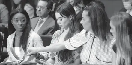  ?? SAUL LOEB/GETTY POOL ?? Simone Biles, from left, McKayla Maroney, Aly Raisman and Maggie Nichols on Sept. 15 at the Senate hearing in Washington.