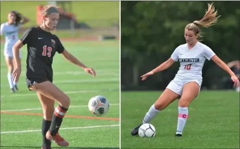  ?? KYLE FRANKO — TRENTONIAN PHOTO ?? Hun’s Riley Hayes, left, and Pennington’s Stephanie Balerna, right, are our girls soccer co-Prep Players of the Year.