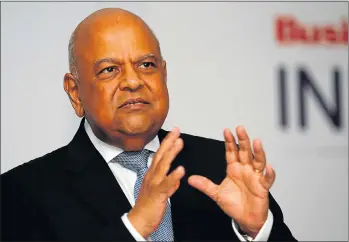  ?? Picture: REUTERS ?? Finance Minister Pravin Gordhan speaks at the Business Day/Financial Mail investment summit in Sandton on Tuesday.