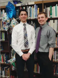  ?? Photo by Erica Moser ?? Matthew Mardo, left, and Ross Lancaster are the salutatori­an and valedictor­ian of this year’s graduating class at Lincoln High School. The pair was honored on Wednesday at the school, along with the other students who compose the top 10 academic...