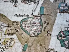  ?? Repro: Werner Malcher ?? Hätten Sie’s erkannt? Zusmarshau­sen um das Jahr 1768 mit Kirche und Schloss. Links ist auch das „Hochgricht“zu erkennen: Die Galgen, an denen Verbrecher bau melten.