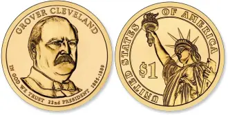  ?? ?? The Philadelph­ia Grover Cleveland Presidenti­al dollar just topped the 10-million-mintage mark in 2012.