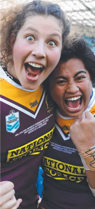  ?? Picture: GETTY IMAGES ?? The Broncos’ Chelsea Lenarduzzi and Maitua Feterika celebrate the result.