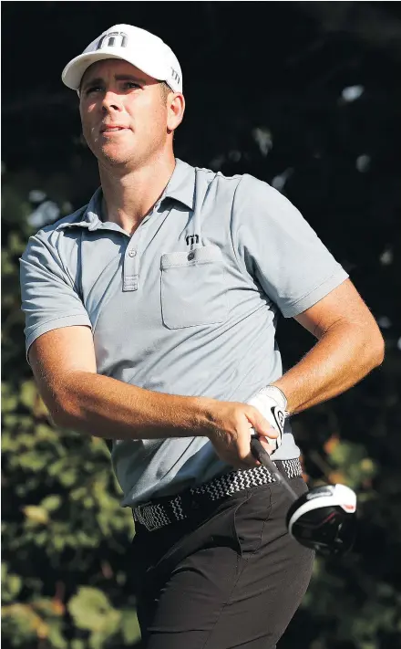  ?? — GETTY IMAGES ?? Luke List, who ended the day with a share of the lead, watches his drive on the 16th hole during the first round of the RBC Canadian Open at Glen Abbey Golf Club in Oakville on Thursday.