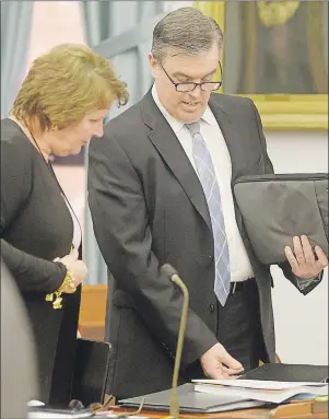  ?? GUARDIAN PHOTO ?? Opposition MLA Steven Myers, shown with MLA Darlene Compton, is calling on Finance Minister Allen Roach to resign over details contained in e-gaming emails he obtained through freedom of informatio­n.