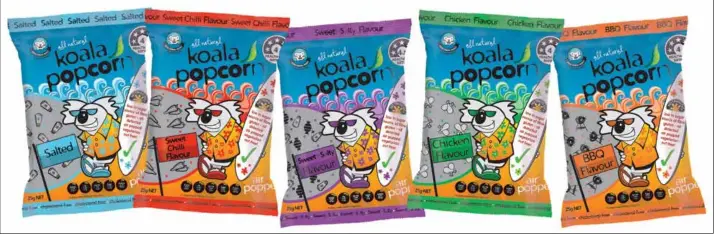  ??  ?? Koala Pop Korn 4 Star Rated canteen range uses only all natural flavours.