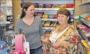  ?? 15_t40tina2 ?? SUCH SWEET SORROW: Tina (right) receives a retirement gift from Joanne Wright