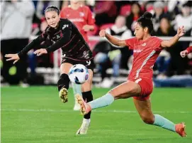  ?? Nick Wass/Associated Press ?? Forward Sophia Smith, left, and Portland Thorns FC are coming off their third NWSL championsh­ip, the most by one team in league history.