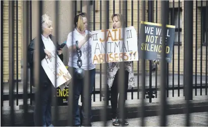  ?? Picture: Refilwe Modise ?? OUTCRY. Members of the Ban Animal Trading South Africa organisati­on hold placards outside the North Gauteng High Court in Tshwane, Gauteng, yesterday.