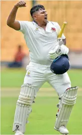  ?? ?? Mumbai’s Sarfaraz Khan is pumped up after scoring a ton