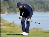  ?? THE ASSOCIATED PRESS ?? The United States’ Jordan Spieth reacts after making a putt on the 16th hole during a foursomes match at the Ryder Cup on Sept. 25, in Sheboygan, Wis.