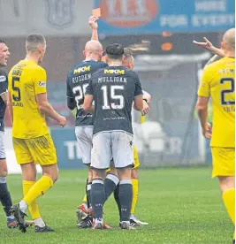  ?? ?? Dundee’s Josh Mulligan is sent off by ref Lloyd Wilson