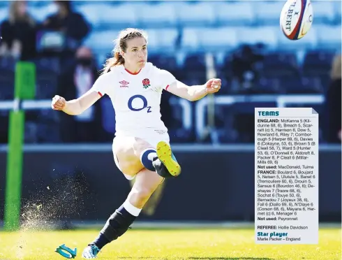 ??  ?? Finishing touch: Emily Scarratt kicks the late winning penalty for England