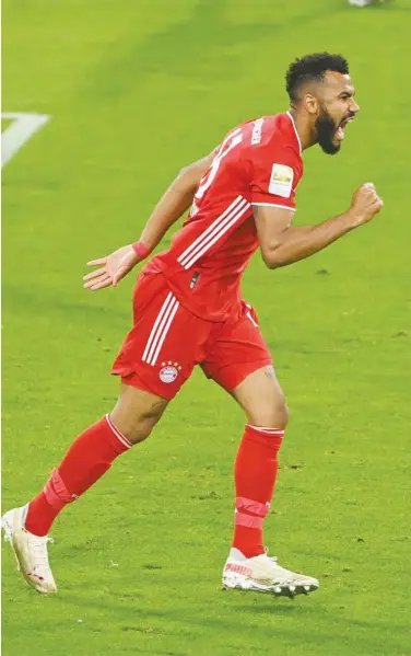  ?? Reuters ?? Bayern Munich’s Eric Maxim Choupo-moting celebrates after scoring a goal against Bayer Leverkusen during their German League match on Tuesday.