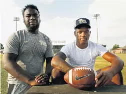  ?? STEPHEN M. KATZ/STAFF ?? Lake Taylor’s Malik Newton, left, and Booker T. Washington’s Rodney Hammond have been described by Pitt running backs coach Andre Powell as “thunder and lightning.”