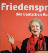  ?? — AFP ?? Canadian author Margaret Atwood attends a press conference at the Frankfurt Book Fair in Frankfurt am Main, western Germany.